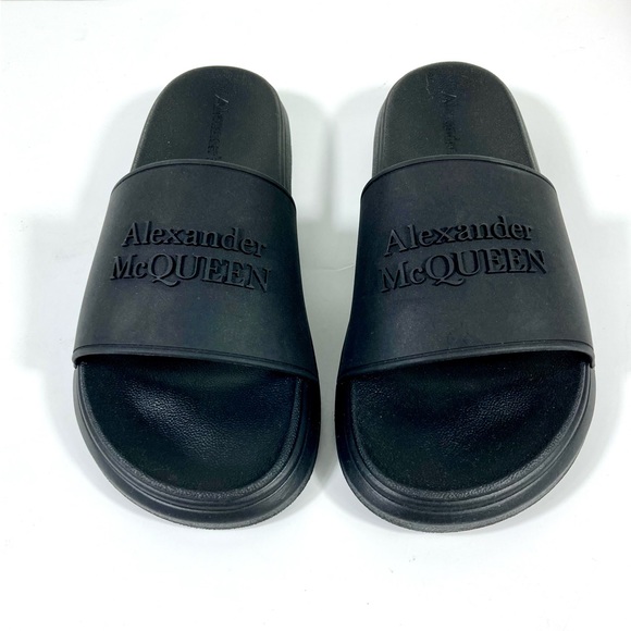 *SOLD* Alexander McQueen Hybrid Slides Logo Embossed Black Sandals 40 NEW - Picture 5 of 16